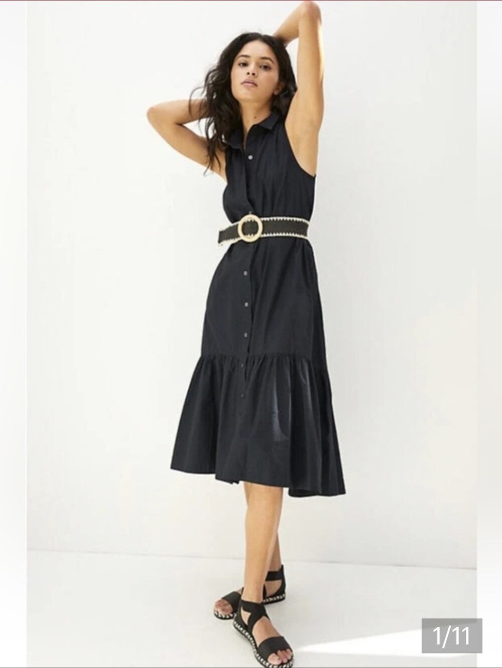 Maeve by Anthropologie Paola Flounced Midi Dress Black Small